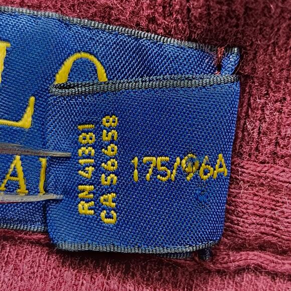 Vintage Polo Ralph Lauren Mens M Sweatshirt Burgundy Red Blue Pony Quarter Zip - Picture 5 of 11